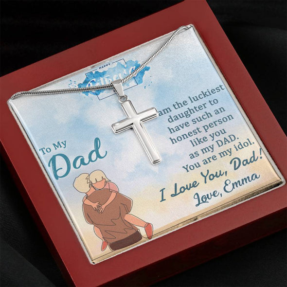 Jewelry Mahogany Style Luxury Box To My Dad, I am The Luckiest Daughter, Custom Cross Necklace, Anniversary, Christmas, Gift Ideas For Him, Silver Necklace With Message Card, Happy Father's Day