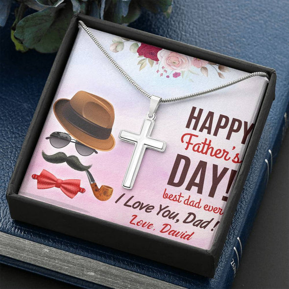 Jewelry To My Dad, I Love You Dad, Artisan Custom Cross Necklace, Gift Ideas For Him, Custom Silver Necklace With Message Card, Happy Father's Day, Customized Gift For Dad