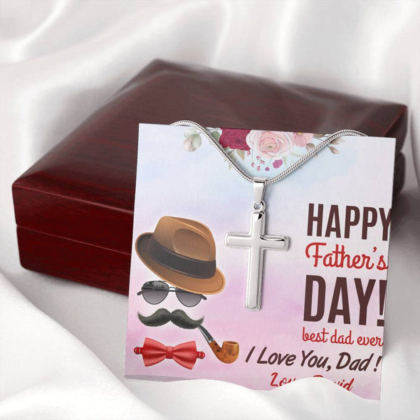 Jewelry To My Dad, I Love You Dad, Artisan Custom Cross Necklace, Gift Ideas For Him, Custom Silver Necklace With Message Card, Happy Father's Day, Customized Gift For Dad