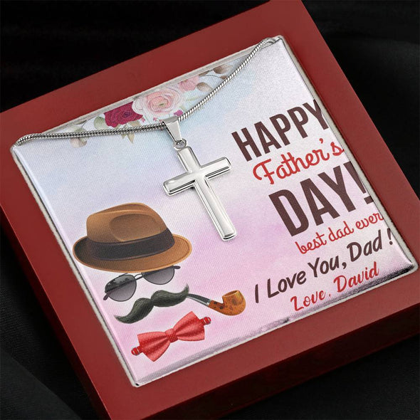 Jewelry Mahogany Style Luxury Box To My Dad, I Love You Dad, Artisan Custom Cross Necklace, Gift Ideas For Him, Custom Silver Necklace With Message Card, Happy Father's Day, Customized Gift For Dad