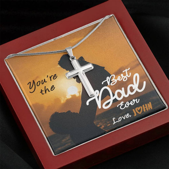 Jewelry Mahogany Style Luxury Box To My Dad, You're The Best Dad Ever, Custom Cross Necklace, Gift Ideas For Him, Custom Necklace With Message Card, Happy Father's Day, Customized Gift For Dad