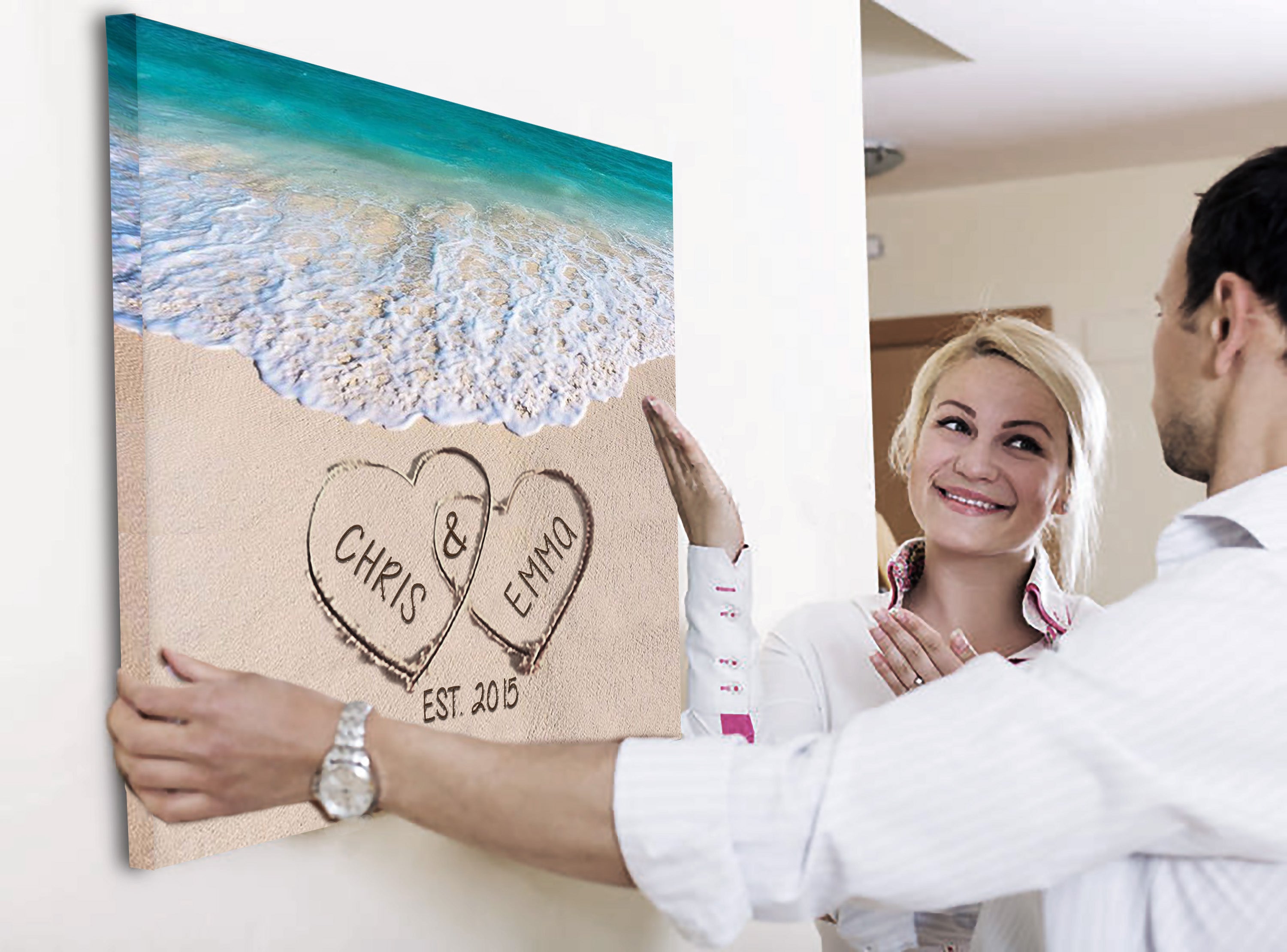 Love on Beach - Personalized Canvas Print Gift