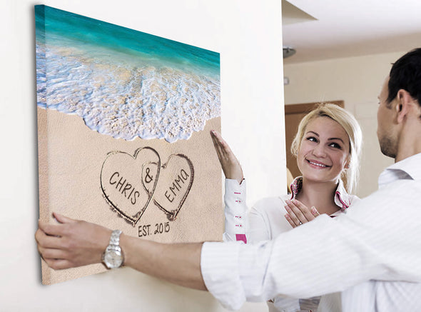Love on Beach - Personalized Canvas Print Gift